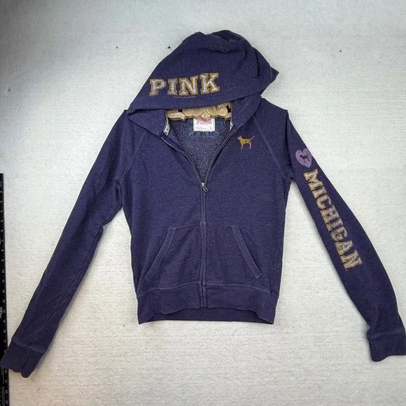 Victoria's Secret PINK Michigan Hoodie distressed Sweatshirt Size Large y2k - Picture 3 of 14